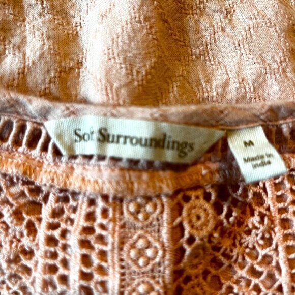 SOFT SURROUNDINGS Lahela Crochet Lace Trimmed Blouse Top - Peach Bisque - EUC -M - Picture 9 of 10